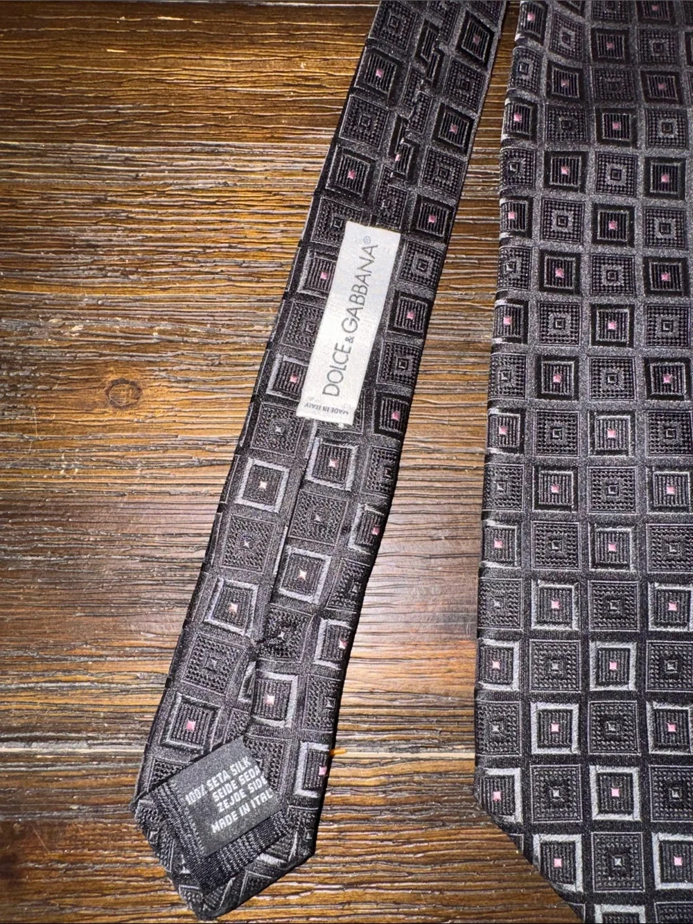Dolce & Gabbana Black / Grey Geometric Square Silk Tie